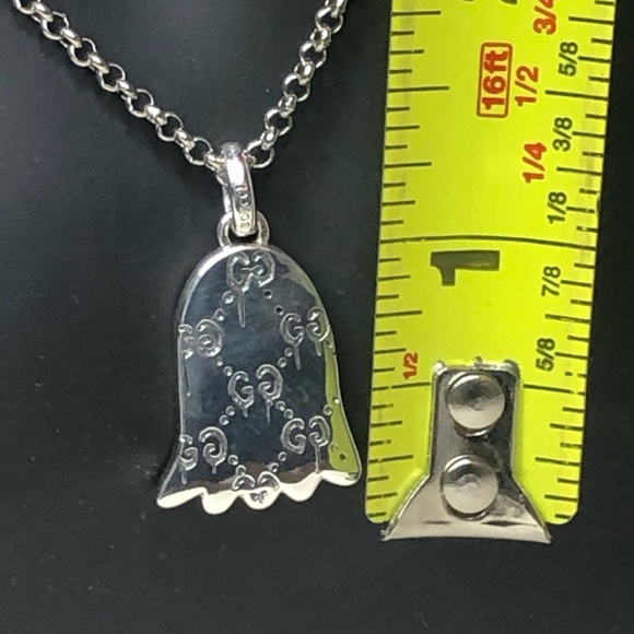 GUCCI Sterling Silver Ghost GG Monogram Necklace 21” Unisex NIB - Picture 12 of 17